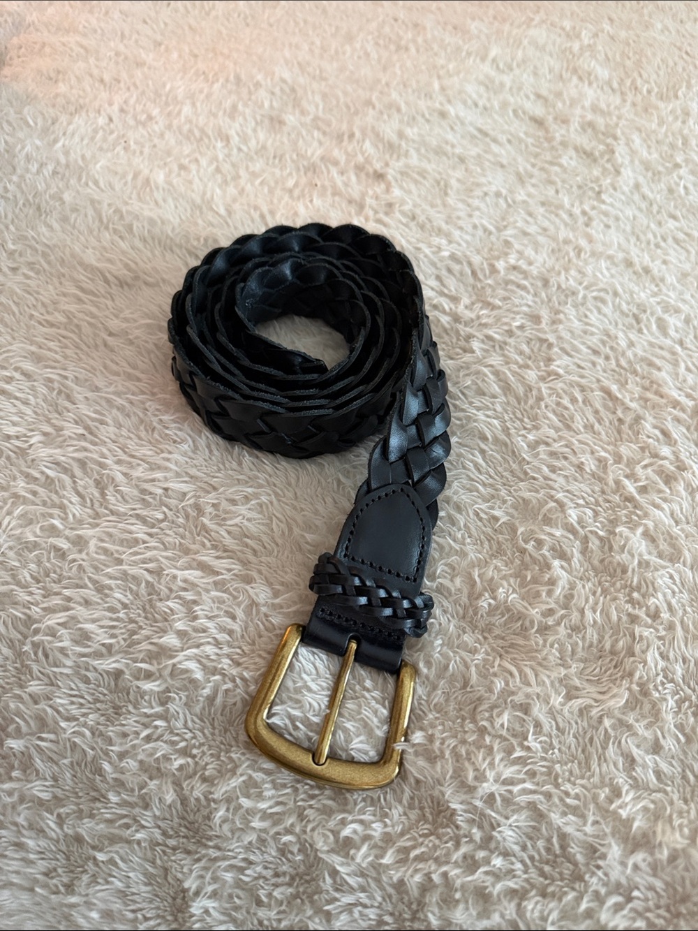 J. Crew Black Woven Braided Leather Belt Gold Buckle Boho Classic M/L